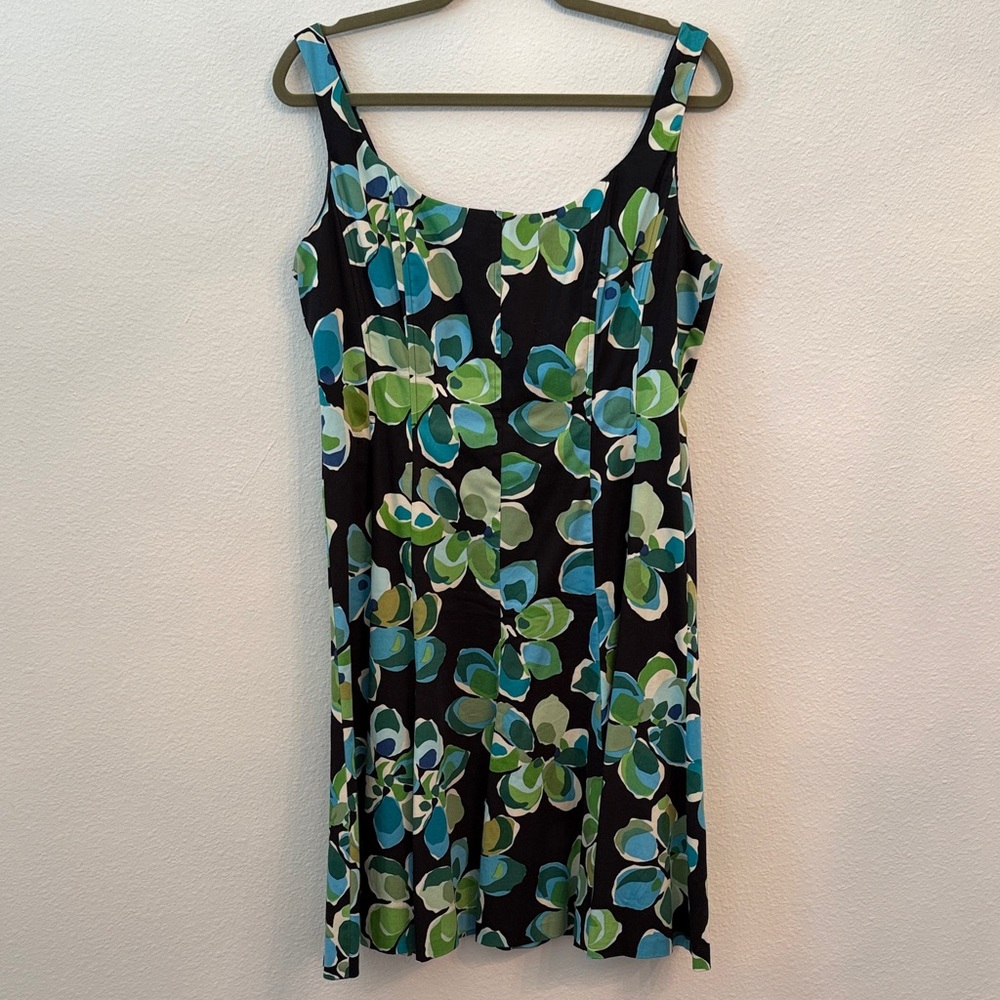 Jones Wear Black Midi Dress with Blue & Green Floral Print
